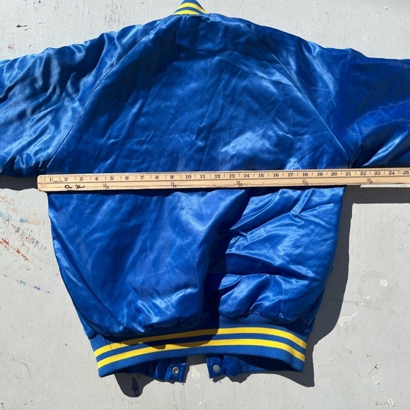 Men's Vintage NASCO Jacket Blue Christian Academy L Lined 80s Snap Bomber Vinyl - Picture 9 of 12